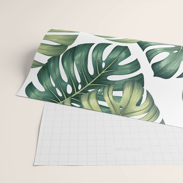 Monstera botanical leaves illustration pattern on white Wrapping Paper Gallery Image 2