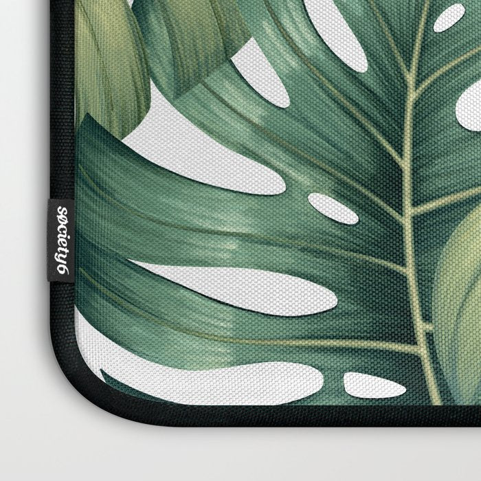 Monstera botanical leaves illustration pattern on white Laptop Sleeve Gallery Image 3