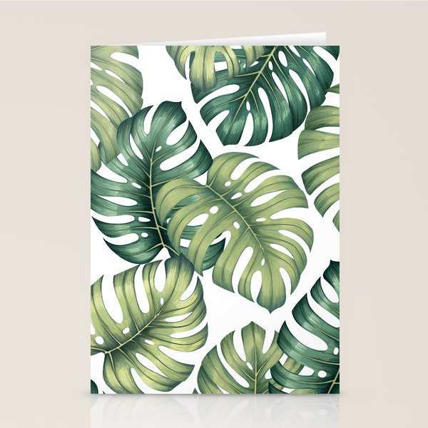 Monstera botanical leaves illustration pattern on white Stationery Card Gallery Image 2