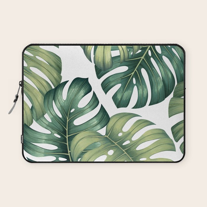 Monstera botanical leaves illustration pattern on white Laptop Sleeve Gallery Image 1