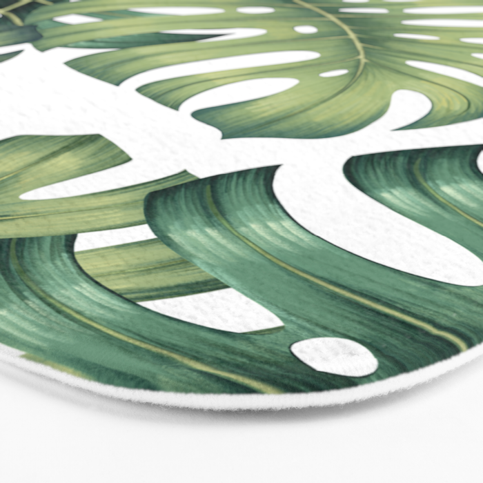 Monstera botanical leaves illustration pattern on white Bath Mat Gallery Image 3