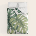 Monstera botanical leaves illustration pattern on white Comforter Gallery Image 6