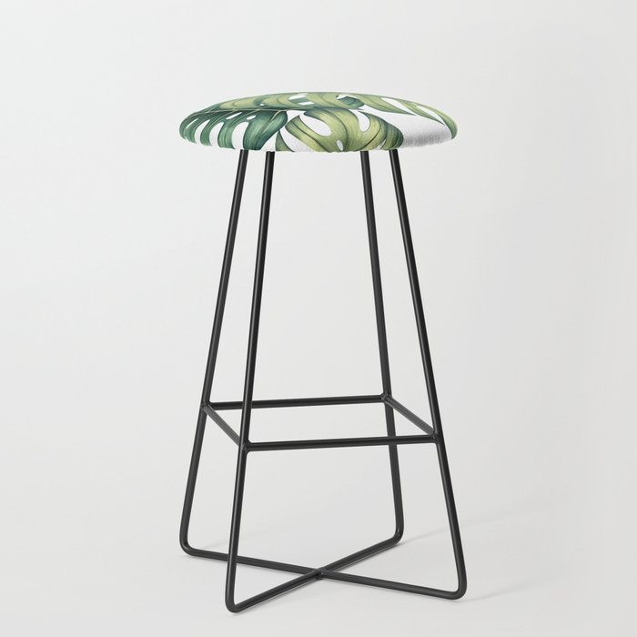 Monstera botanical leaves illustration pattern on white Stool Gallery Image 1