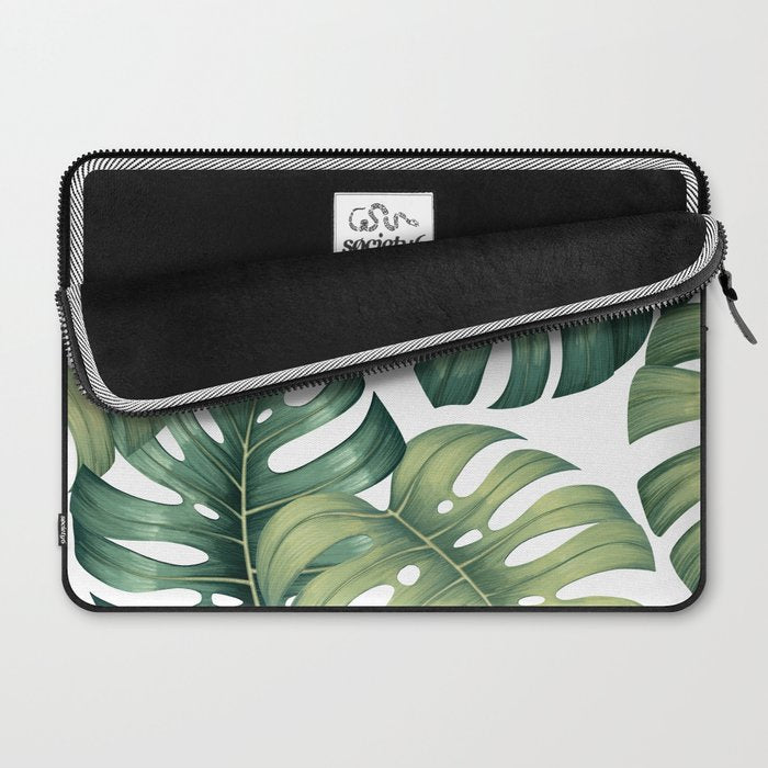 Monstera botanical leaves illustration pattern on white Laptop Sleeve Gallery Image 2