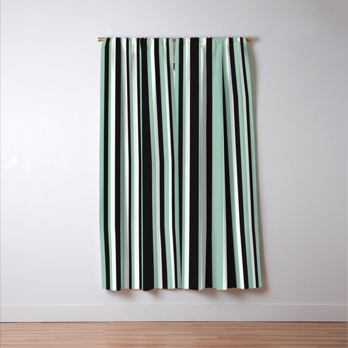 Classic Stripes XII - Mint, Black and White Window Curtain Gallery Image 3