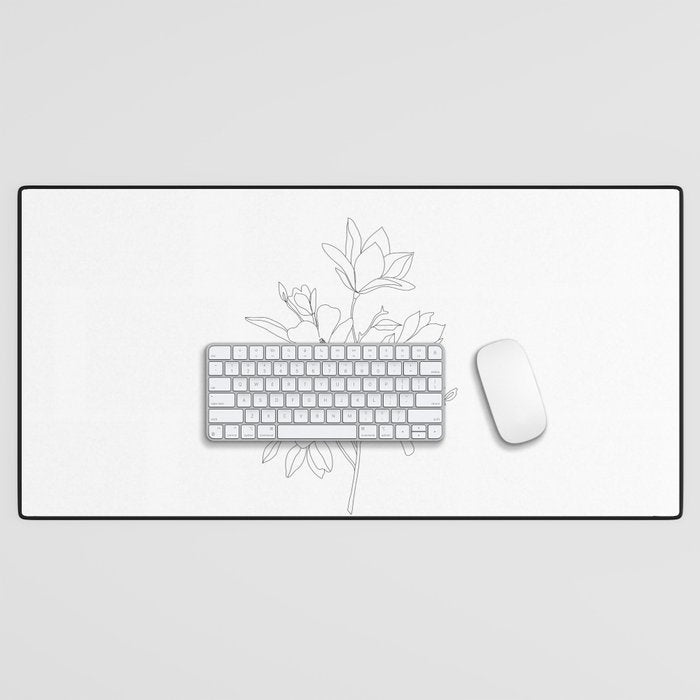 Minimal Line Art Magnolia Flowers Desk Mat Gallery Image 1