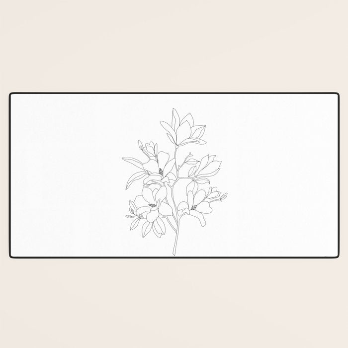 Minimal Line Art Magnolia Flowers Desk Mat Gallery Image 3