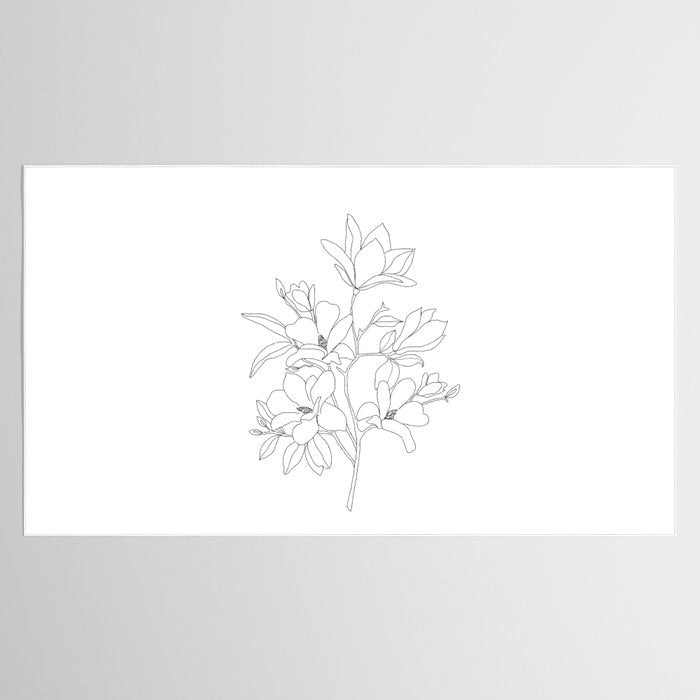 Minimal Line Art Magnolia Flowers Tablecloth Gallery Image 2