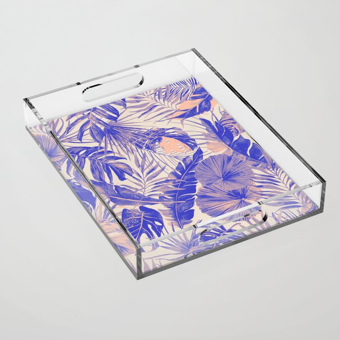 Blue and pink leafy jungle J Acrylic Tray Gallery Image 1