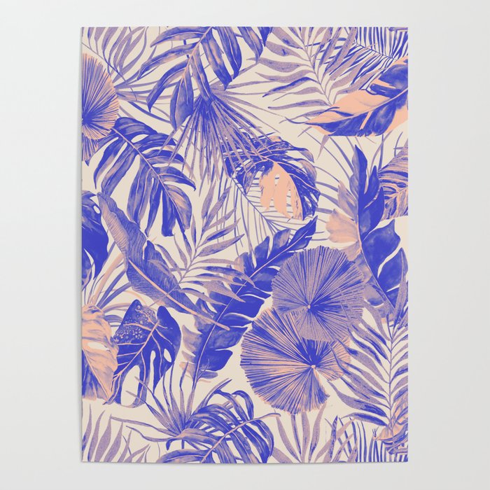 Blue and pink leafy jungle J Poster Gallery Image 4