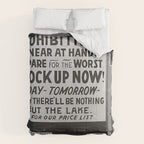Prohibition restaurant advertising liquor and beer warning customers to stock up now on liquor and beer before prohibition goes into affect black and white illustration photograph - photography - photographs ad Comforter Gallery Image 6