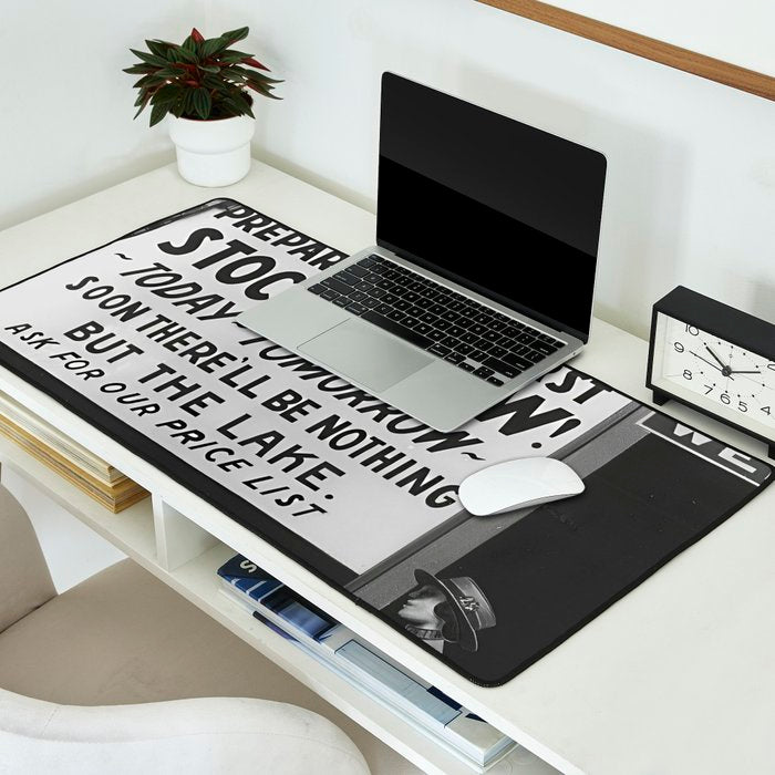 Prohibition restaurant advertising liquor and beer warning customers to stock up now on liquor and beer before prohibition goes into affect black and white illustration photograph - photography - photographs ad Desk Mat Gallery Image 2