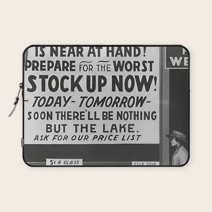 Prohibition restaurant advertising liquor and beer warning customers to stock up now on liquor and beer before prohibition goes into affect black and white illustration photograph - photography - photographs ad Laptop Sleeve Gallery Image 1