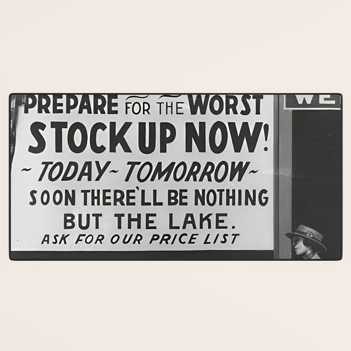Prohibition restaurant advertising liquor and beer warning customers to stock up now on liquor and beer before prohibition goes into affect black and white illustration photograph - photography - photographs ad Desk Mat Gallery Image 3