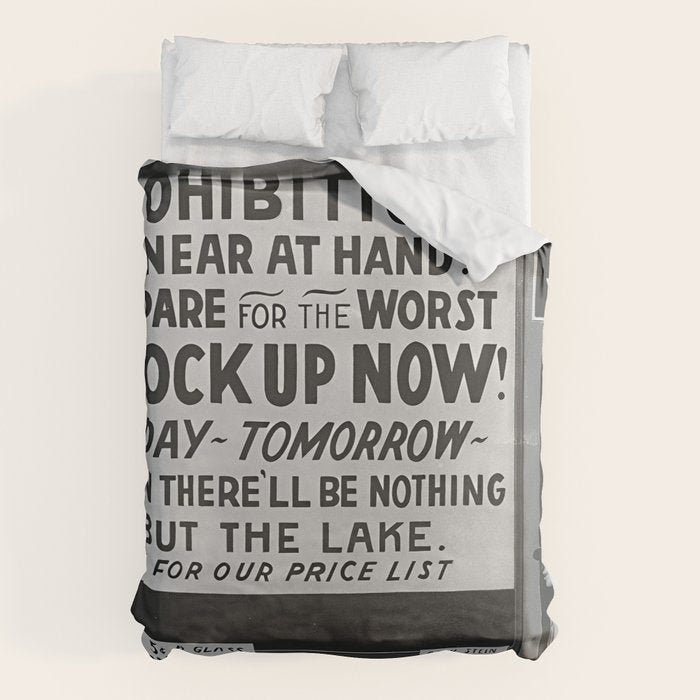 Prohibition restaurant advertising liquor and beer warning customers to stock up now on liquor and beer before prohibition goes into affect black and white illustration photograph - photography - photographs ad Duvet Cover Gallery Image 6