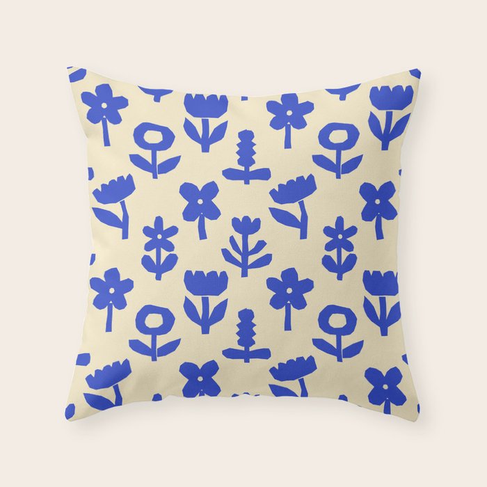 Abstract blue flower collage art pattern Throw Pillow Gallery Image 6
