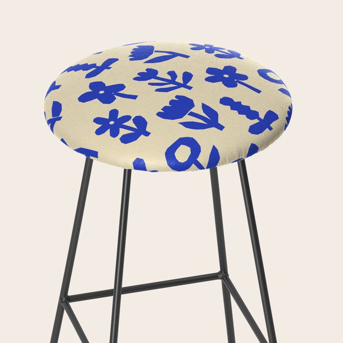Abstract blue flower collage art pattern Stool Gallery Image 2