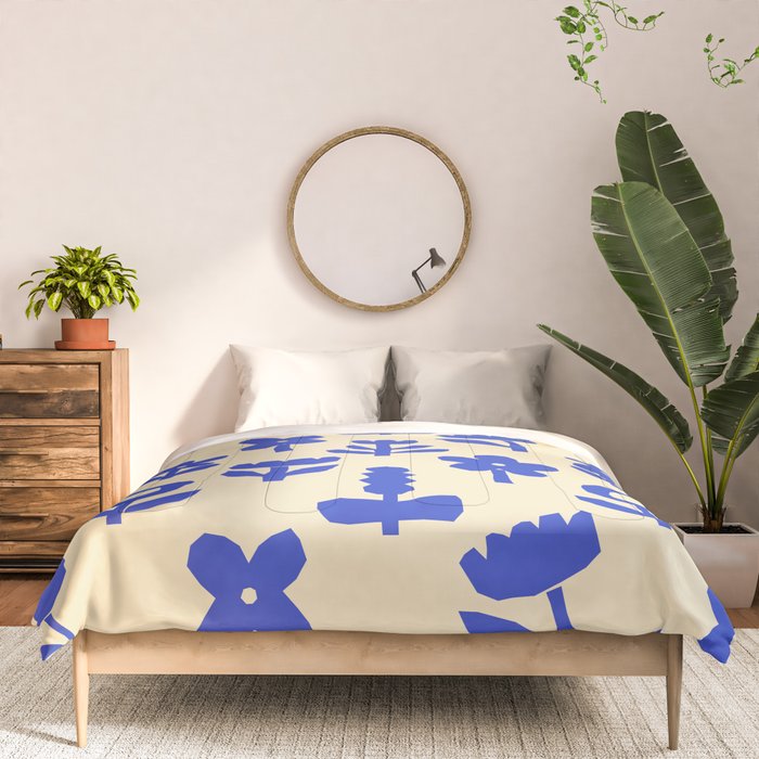 Abstract blue flower collage art pattern Comforter Gallery Image 3