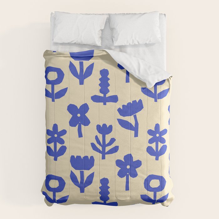 Abstract blue flower collage art pattern Comforter Gallery Image 6