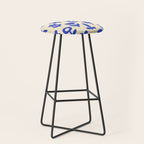 Abstract blue flower collage art pattern Stool Gallery Image 1
