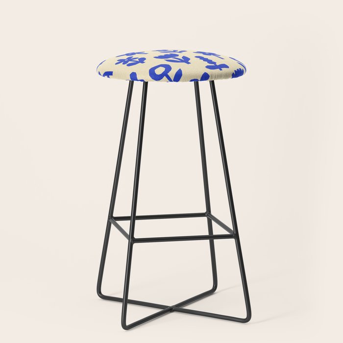 Abstract blue flower collage art pattern Stool Gallery Image 1