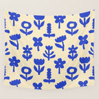 Abstract blue flower collage art pattern Wall Tapestry Gallery Image 4