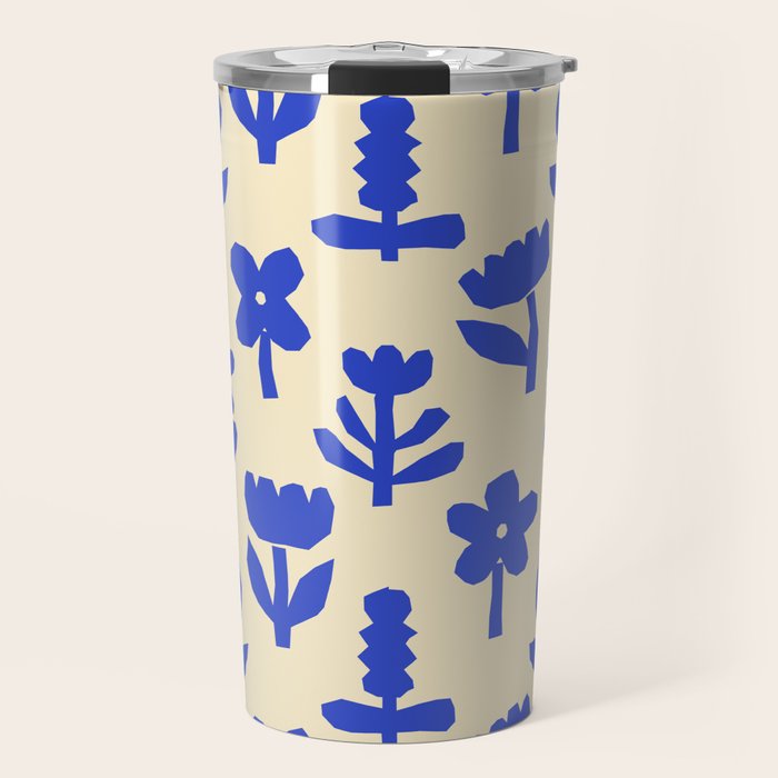 Abstract blue flower collage art pattern Travel Mug Gallery Image 1