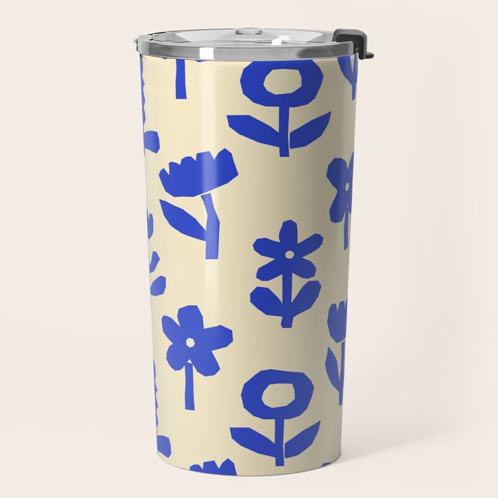 Abstract blue flower collage art pattern Travel Mug Gallery Image 2