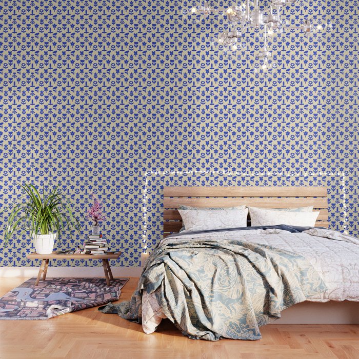 Abstract blue flower collage art pattern Wallpaper Gallery Image 1