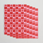 Cherry Flowers Pink & Red Checker Wrapping Paper Gallery Image 3