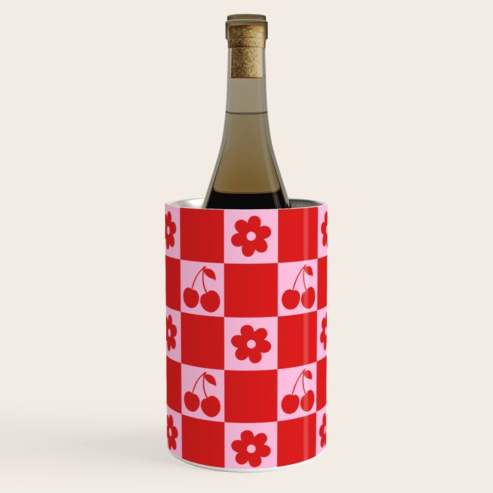 Cherry Flowers Pink & Red Checker Wine Chiller Gallery Image 3