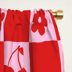 Cherry Flowers Pink & Red Checker Window Curtain Gallery Image 2