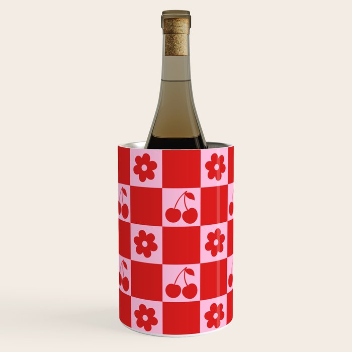 Cherry Flowers Pink & Red Checker Wine Chiller Gallery Image 2