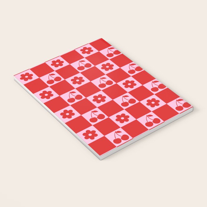 Cherry Flowers Pink & Red Checker Notebook Gallery Image 3