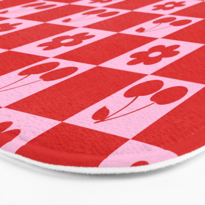 Cherry Flowers Pink & Red Checker Bath Mat Gallery Image 3