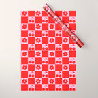 Cherry Flowers Pink & Red Checker Wrapping Paper Gallery Image 1