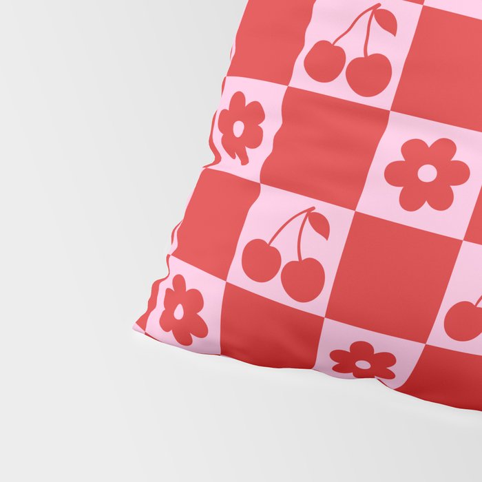 Cherry Flowers Pink & Red Checker Pillow Sham Gallery Image 4