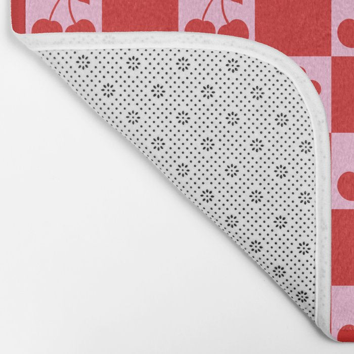Cherry Flowers Pink & Red Checker Bath Mat Gallery Image 2