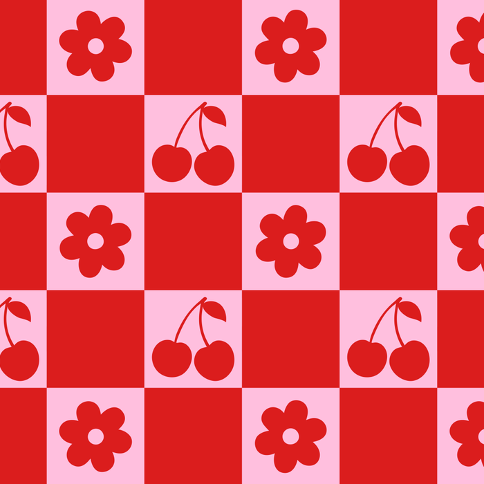 Cherry Flowers Pink & Red Checker Coffee Mug Gallery Image 2