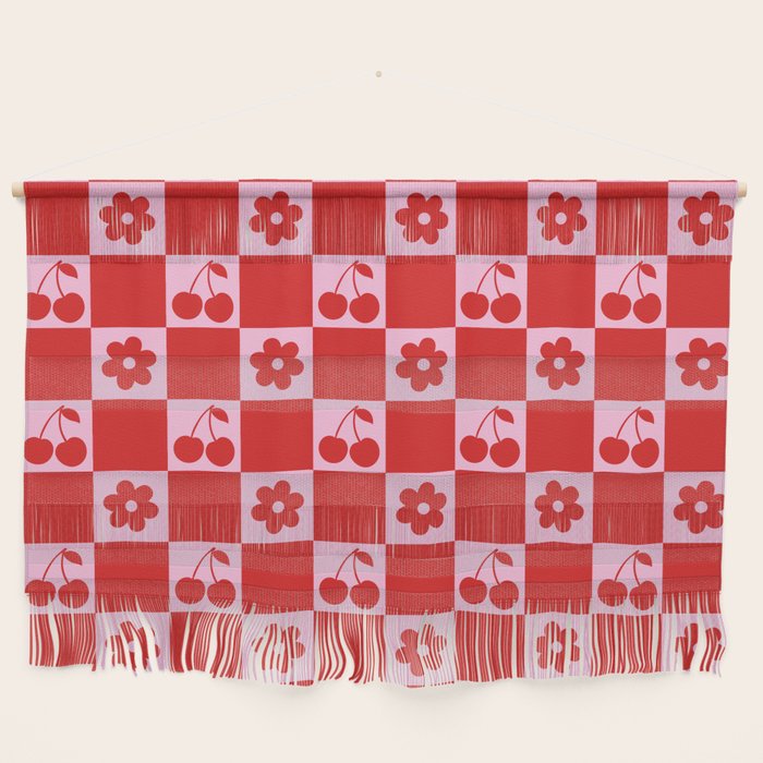 Cherry Flowers Pink & Red Checker Wall Hanging Gallery Image 1