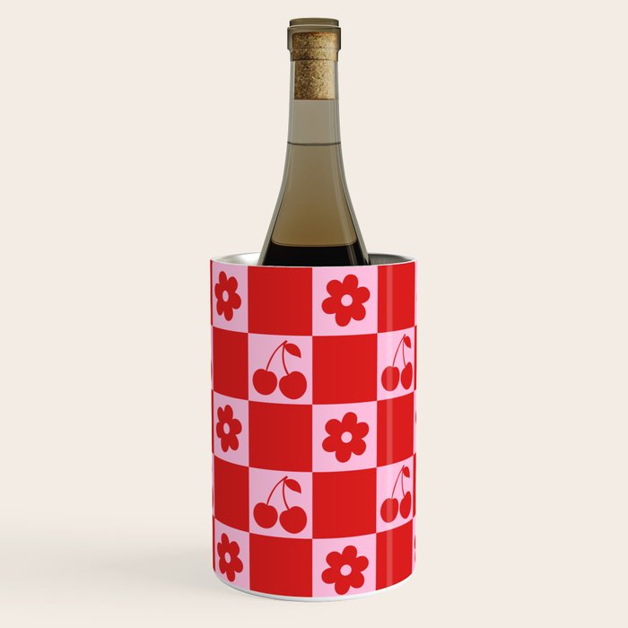 Cherry Flowers Pink & Red Checker Wine Chiller Gallery Image 1