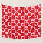 Cherry Flowers Pink & Red Checker Wall Tapestry Gallery Image 4