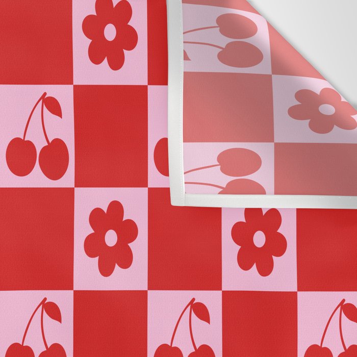 Cherry Flowers Pink & Red Checker Wall Tapestry Gallery Image 3