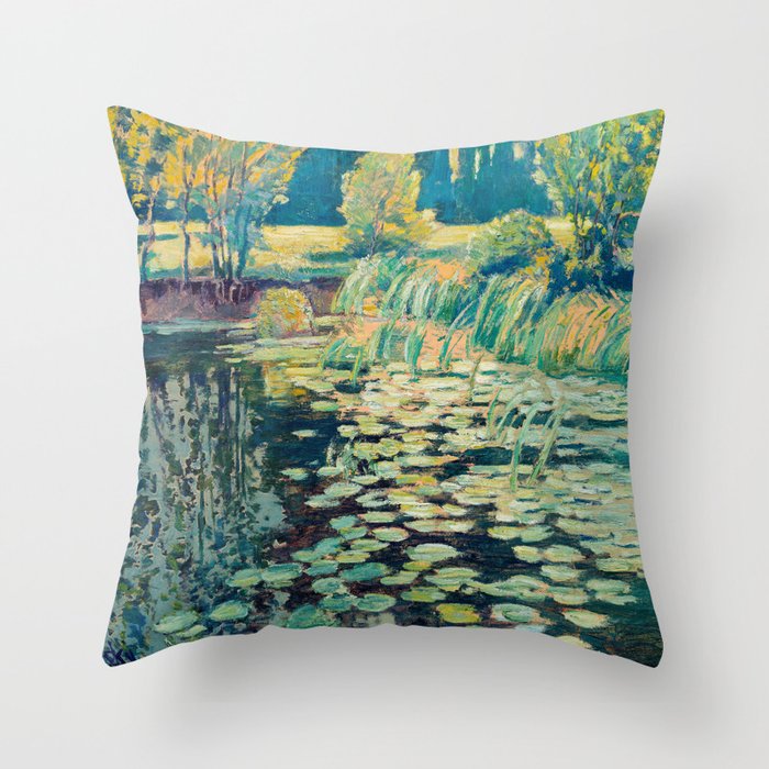 VaÌclav RadimskyÌ Landscape with lily pond Oil Painting  Throw Pillow Gallery Image 1