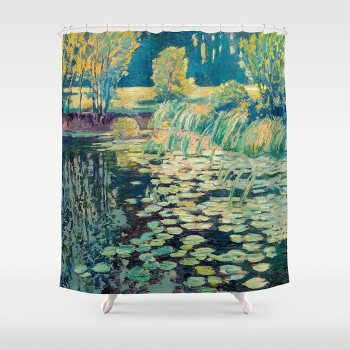 VaÌclav RadimskyÌ Landscape with lily pond Oil Painting  Shower Curtain Gallery Image 1