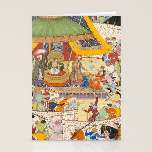 Artist Basawan (Designer) Title The Young Emperor Akbar Arrests the Insolent Shah Abuâl-Maali Indian Miniature Painting Stationery Card Gallery Image 1