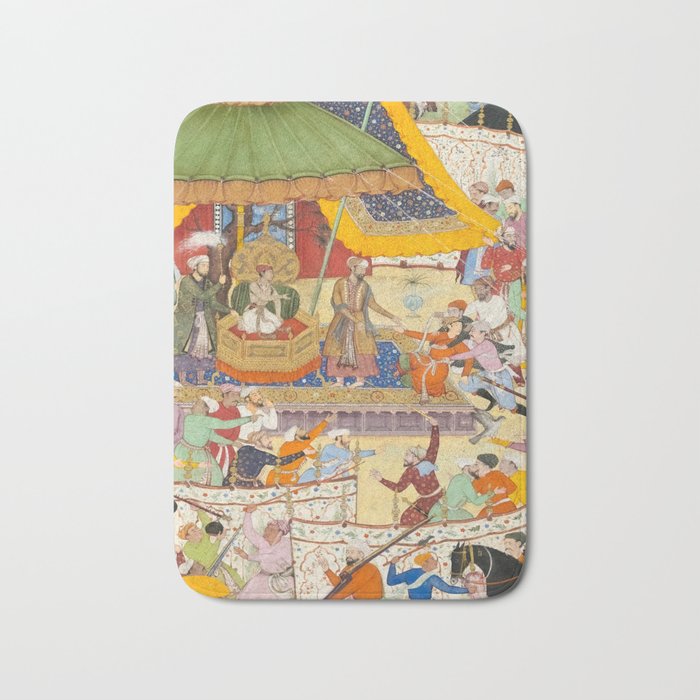 Artist Basawan (Designer) Title The Young Emperor Akbar Arrests the Insolent Shah Abuâl-Maali Indian Miniature Painting Bath Mat Gallery Image 1