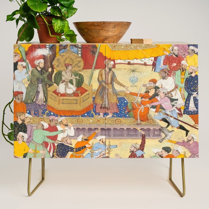 Artist Basawan (Designer) Title The Young Emperor Akbar Arrests the Insolent Shah Abuâl-Maali Indian Miniature Painting Credenza Gallery Image 1