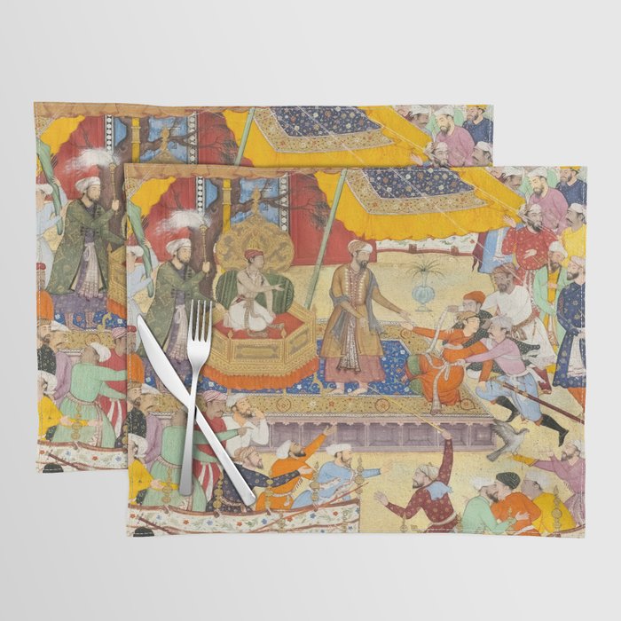 Artist Basawan (Designer) Title The Young Emperor Akbar Arrests the Insolent Shah Abuâl-Maali Indian Miniature Painting Placemat Gallery Image 1