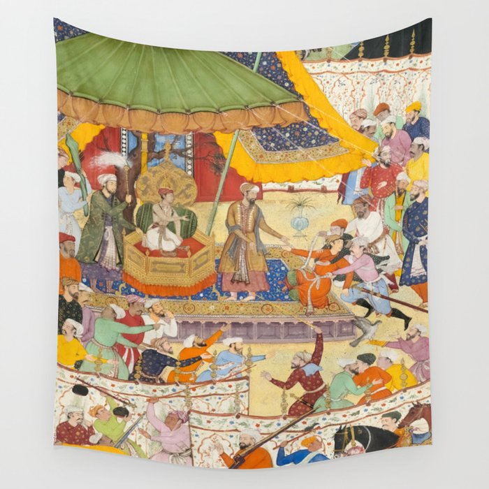 Artist Basawan (Designer) Title The Young Emperor Akbar Arrests the Insolent Shah Abuâl-Maali Indian Miniature Painting Wall Tapestry Gallery Image 4